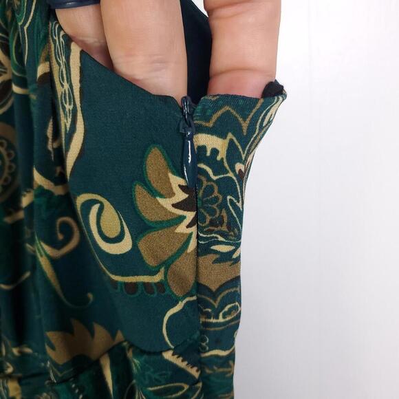 Le Bos Dress Womens 18W Colorful Green Paisley Ruched Draped Waist Flattering - Picture 6 of 11